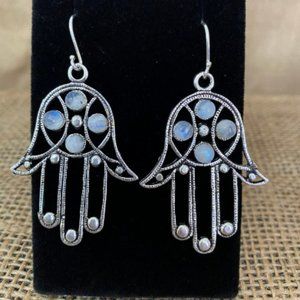 Long Hamsa Earring with opal gemstone